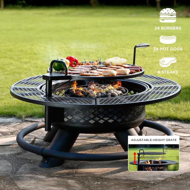 Rancher 47-in W Steel Round Wood-Burning Fire Pit