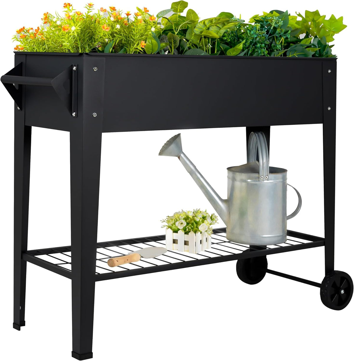 31.6-Inch Elevated Raised Garden Bed with Wheels and Storage Shelf