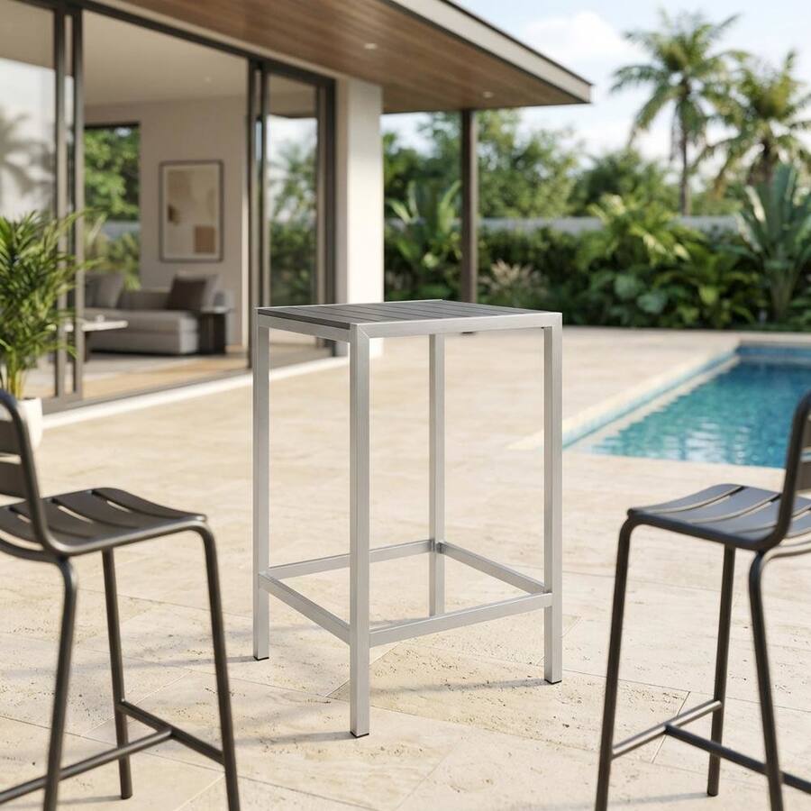 Outdoor Escape - Aluminum Outdoor Bar Table With Square Top And Modern Design - Gray