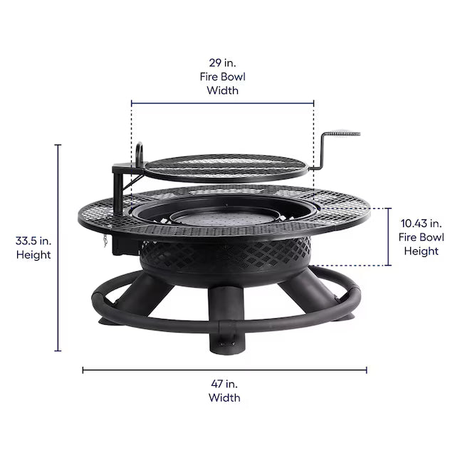 Rancher 47-in W Steel Round Wood-Burning Fire Pit