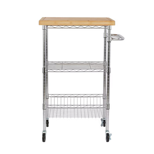 Style Selections Chrome Steel Base with Wood Rolling Kitchen Cart ( 24-in x 19.7-in x 38-in )