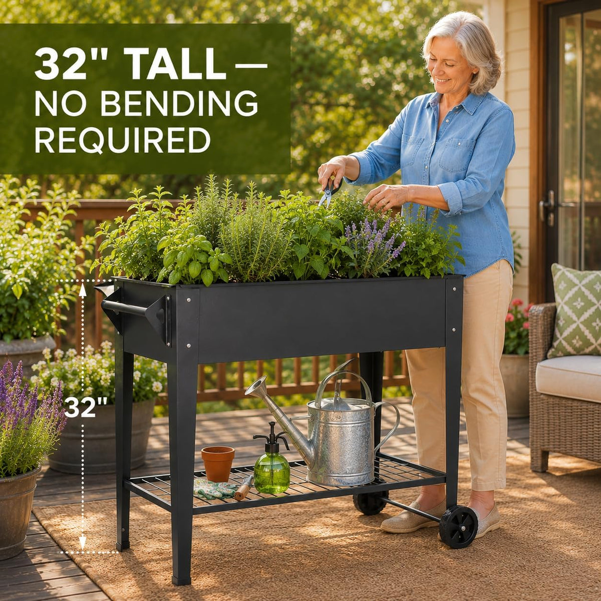 31.6-Inch Elevated Raised Garden Bed with Wheels and Storage Shelf
